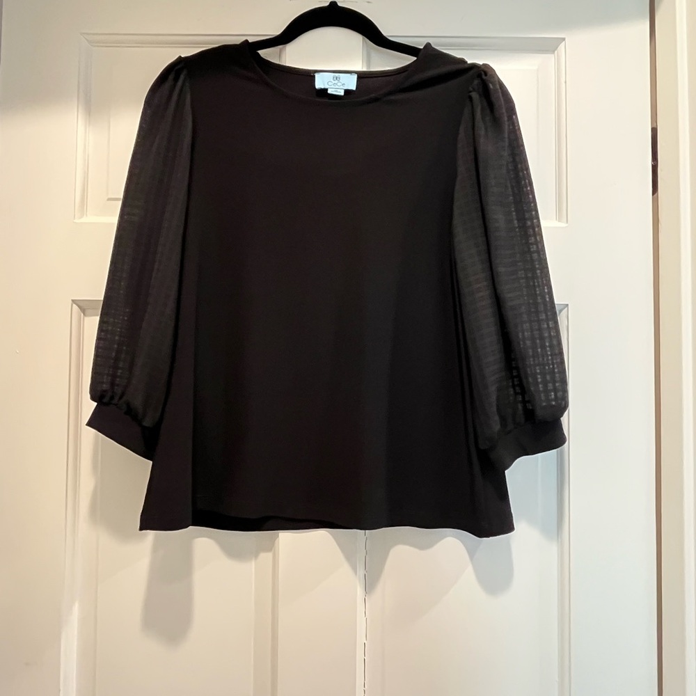 CeCe Black Blouse with Sheer 3/4 Sleeves. Size XS.